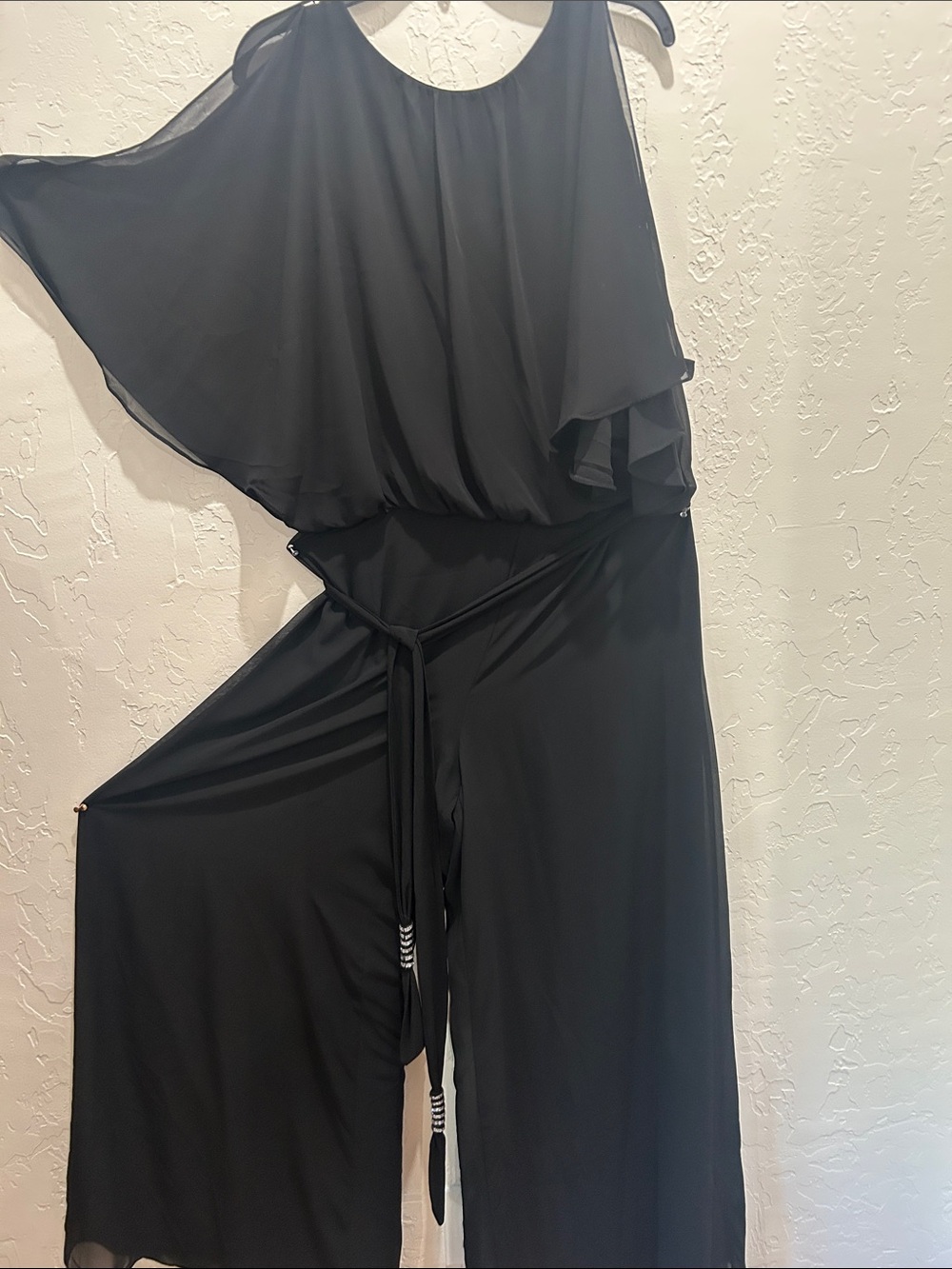 MSK Black Cold-Shoulder Wide-Leg Jumpsuit with Chiffon Overlay. NWT - Picture 12 of 12